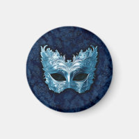 Máscara veneciana azul sobre fondo de damasco azul
