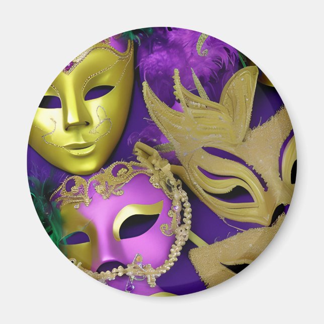 Imán Mascaradas púrpura y dorada máscaras Mardi Gras (Frente)