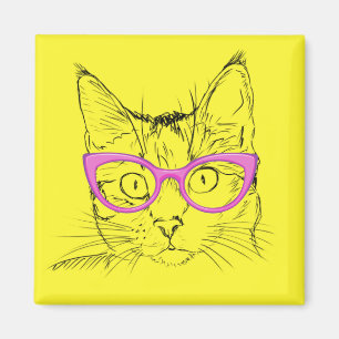 Imán Mascota de animales de gato Flores Arte Resumen Cu