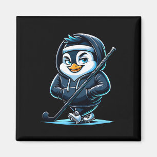 Imán Mascota de pingüino de hockey sobre hielo con palo