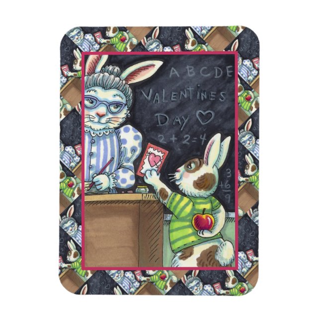 IMÁN MASCOTA DE PROFESOR, APPLE & VALENTINE BUNNY RABBI (Vertical)