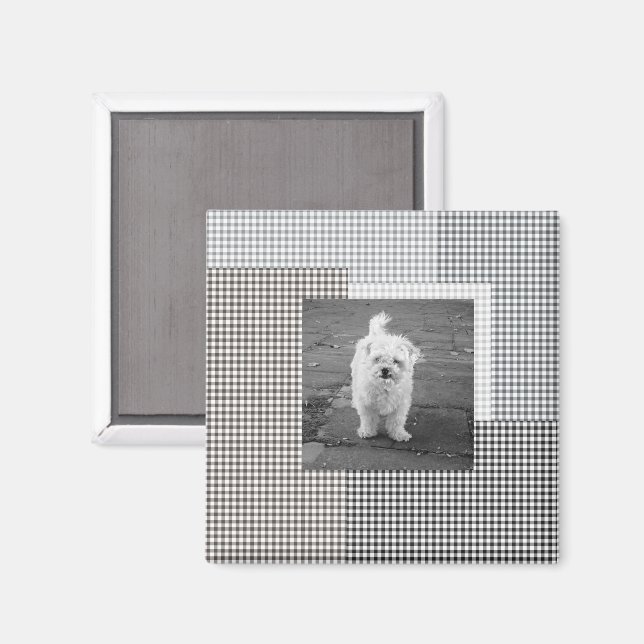 Imán Mascota FOTO Classic Gingham Patrones de moda neut (Anverso/Reverso)