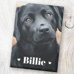 Imán Mascota gato perro llama corazones dos fotos<br><div class="desc">Imán de neblina que presenta la foto de su mascota personalizado con el nombre del mascota como un texto en blanco sobre el que flanquean dos corazones.</div>