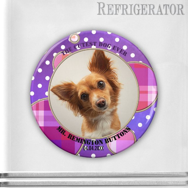 Imán Mascota morado protector Keepsake Personalizado Im (Cute photo frame magnet featuring your custom photo framed by a modern purple artistic design)