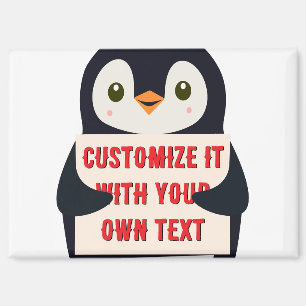 Imán Mascota pingüino sosteniendo un cartel para texto