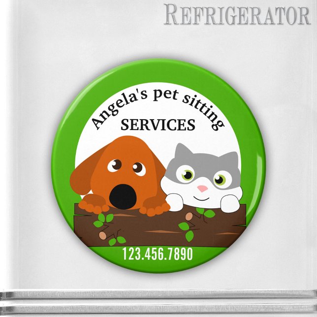Imán Mascota Sitting Services Animal Magnet (Pet sitting services cute personalized magnet featuring a dog and cat - dog walker - grooming)