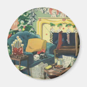 Imán Mascotas de Navidad de época en la sala de estar