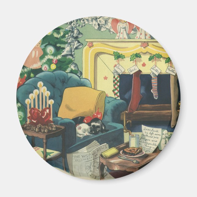 Imán Mascotas de Navidad de época en la sala de estar (Frente)