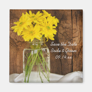 Imán Mason Jar Daisies Country Wedding Save the Date