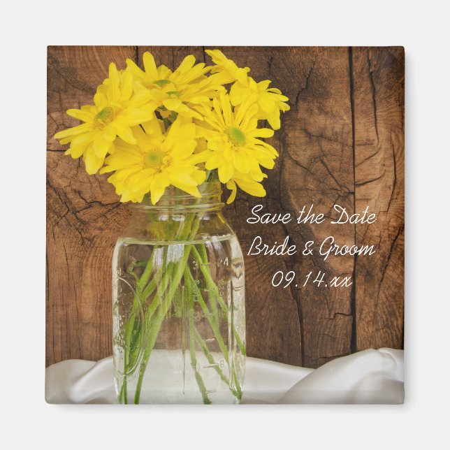 Imán Mason Jar Daisies Country Wedding Save the Date (Frente)