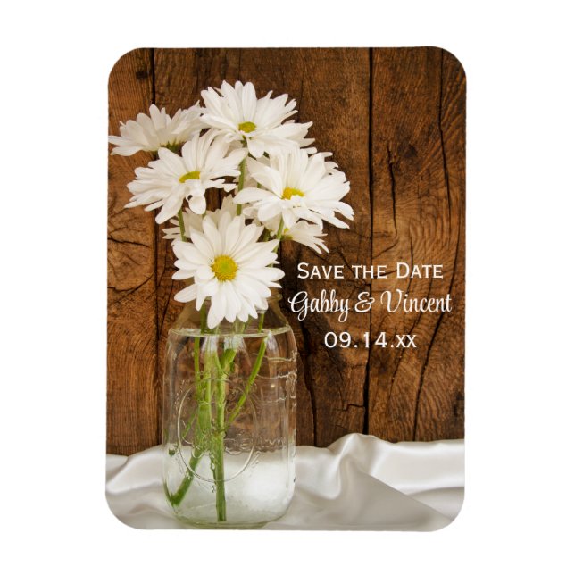 Imán Mason Jar Daisies Country Wedding Save the Date (Vertical)
