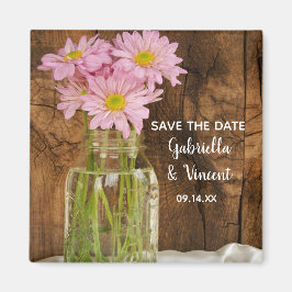 Imán Mason Jar Pink Daisies Barn Wedding Salva la fecha