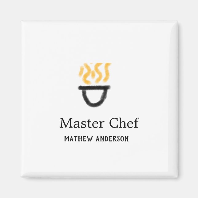 Imán Master chef add name black pan yellow fire fume co (Frente)