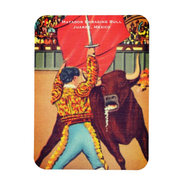 Imán Matador Antiguo con Capa y Toro, Juarez, México (Vertical)