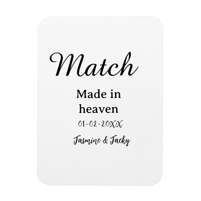 Imán Match made in heaven add name date simple calligra (Vertical)