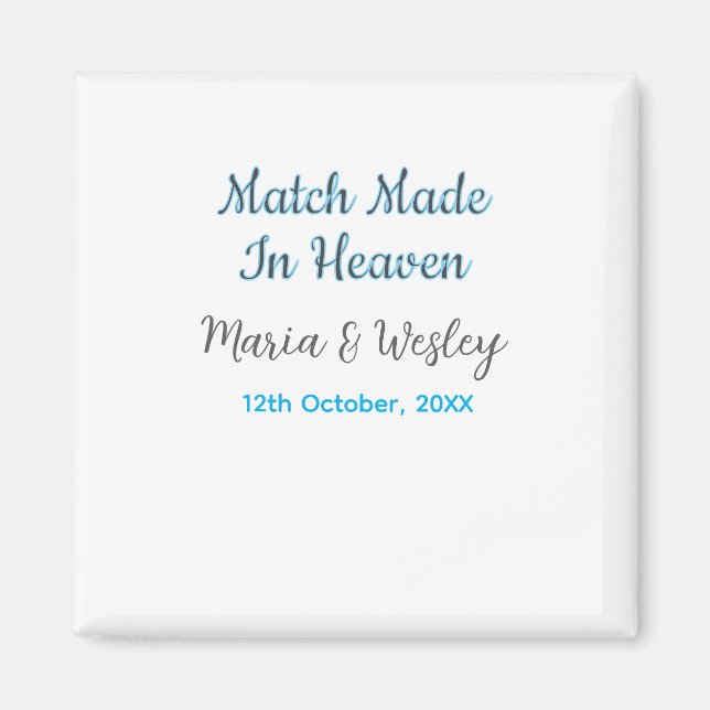 Imán Match made in heaven blue black couple name date (Frente)