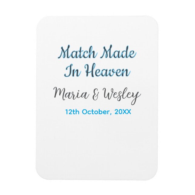 Imán Match made in heaven blue black couple name date (Vertical)