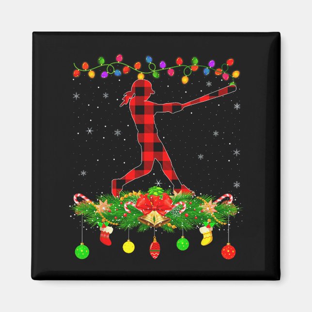 Imán Matching Buffalo Plaid Softball Srts Christmas Paj (Frente)