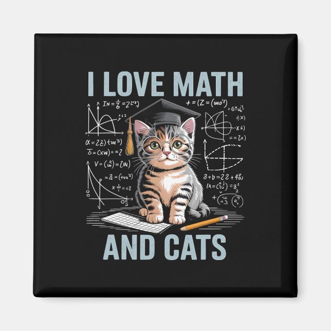 Imán Math Cat Lover Funny Math Teacher I Love Math And  (Frente)