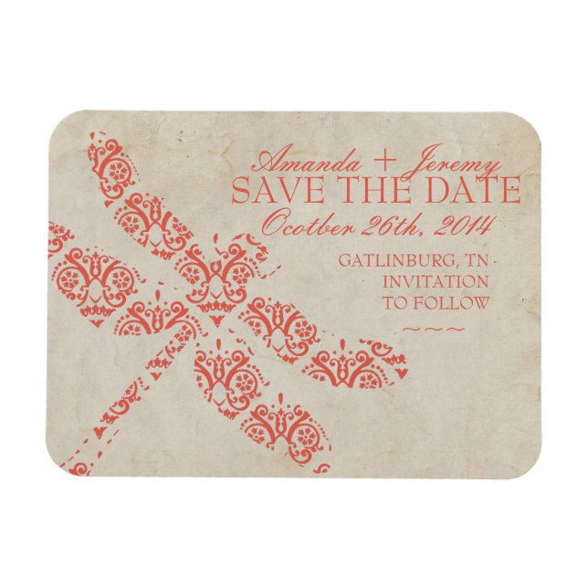 Imán Matrimonio de la Dragonfly de Coral Damask Save Th (Horizontal)
