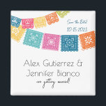 Imán Matrimonio - El Boda Papel Picado Salva La Fecha<br><div class="desc">.: Este diseño moderno,  minimalista y colorido cuenta con coloridas banderas bodas mexicanas. .: Los elementos de coordinación están disponibles en mi tienda - tanto estacionarios como decorativos y otros suministros de celebración .: Una manera colorida y cariñosa de celebrar tu unión</div>