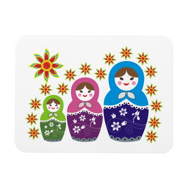 Imán Matryoshka personalizado de muñecas y girasoles ru (Horizontal)