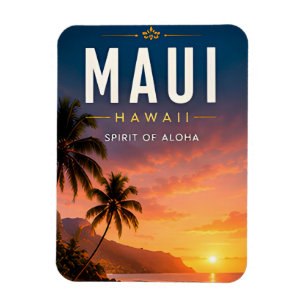Imán 🌺 Maui Hawái Decoración de Hogar Atardecer Tropic