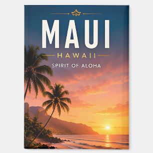 Imán 🌺 Maui Hawái Decoración de Hogar Atardecer Tropic