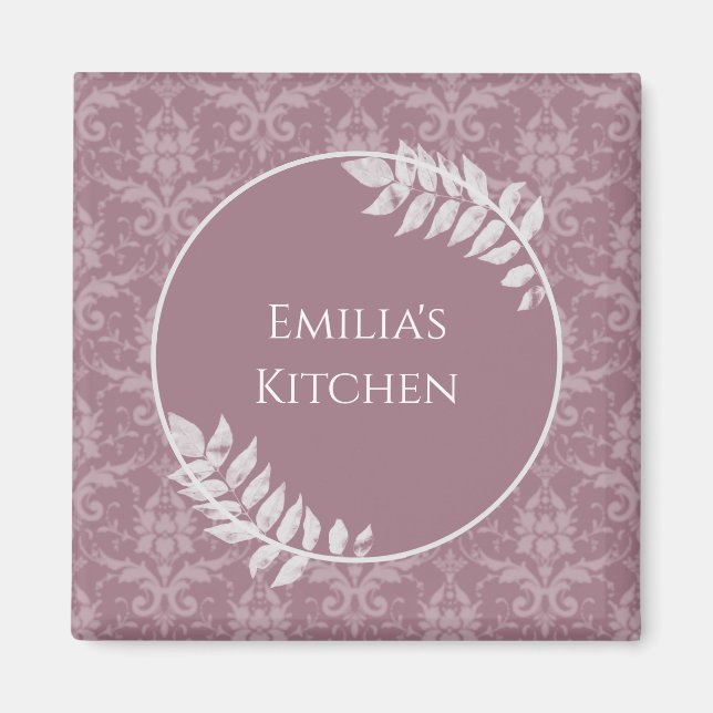 Imán Mauve Elegant Damask Personalized Magnet (Frente)