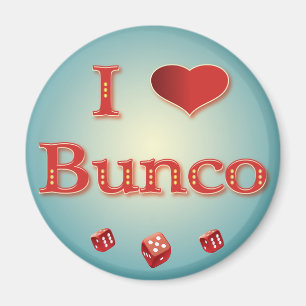 Imán Me encanta Bunco en rojo con dados rojos