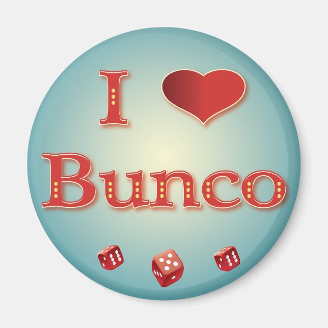 Imán Me encanta Bunco en rojo con dados rojos (Frente)