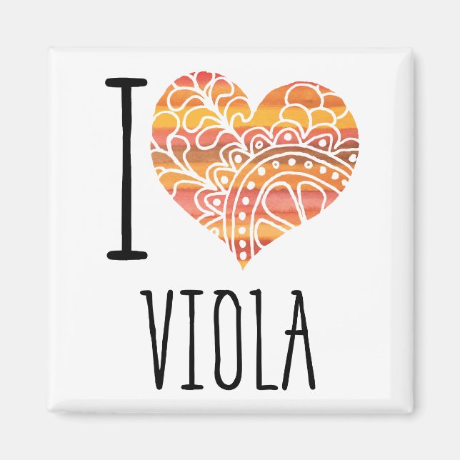 Imán Me encanta el corazón de la Naranja Viola Mandala (Frente)