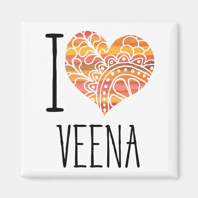 Imán Me encanta el corazón de Veena Naranja Mandala (Frente)