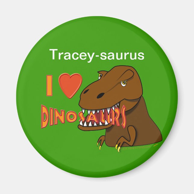 Imán Me encanta el corazón dinosaurios Personalizado Ty (Frente)