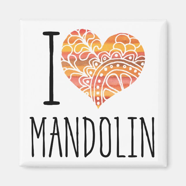 Imán Me encanta Mandolin Naranja Mandala Heart (Frente)