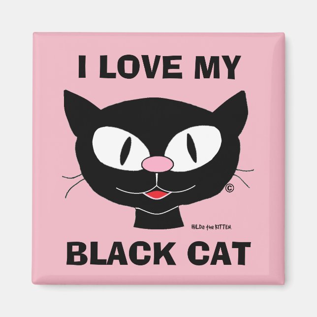 Imán Me encanta mi gato negro Personalizado (Frente)