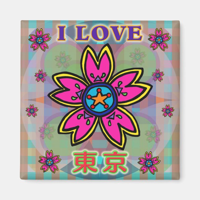 Imán "ME ENCANTA TOKIO" Flores Kanji Magnet (Frente)
