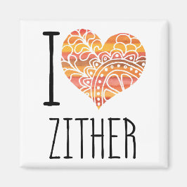 Imán Me encanta Zither Naranja Mandala Heart