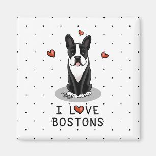 Imán Me encantan los Bostons Boston Terriers (blanco y