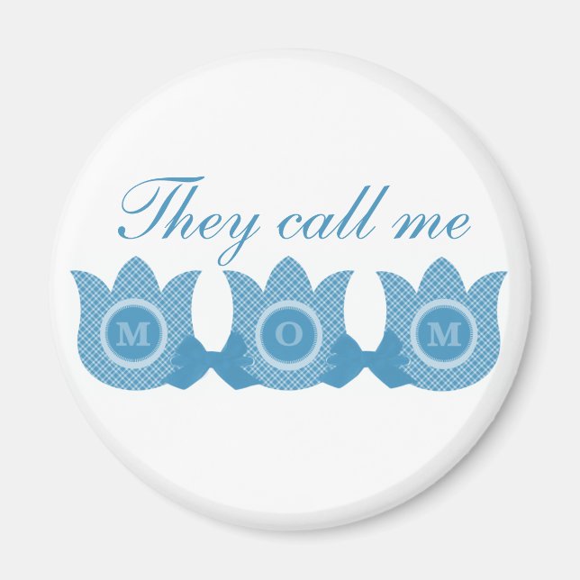 Imán Me Llaman Mamá Plaid Tulips Magnet (Azul) (Frente)