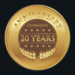 Imán Medalla de Oro de 20 años de celebración<br><div class="desc">20 años de celebración del oro con una corona de laurel.</div>
