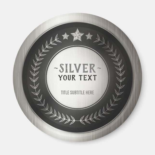 Imán MEDALLA DE PLATA Campeón IMPRESIÓN PERSONALIZADA e (Frente)
