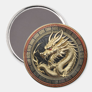 Imán Medallón de Dragón Oriental Sagrado de Oro