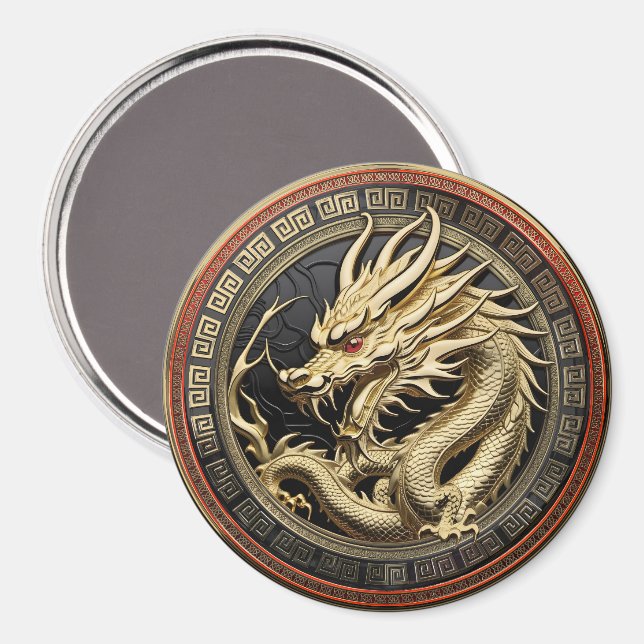 Imán Medallón de Dragón Oriental Sagrado de Oro (Anverso/Reverso)