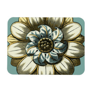 Imán Medallón Ornato Floral sobre fondo azul claro
