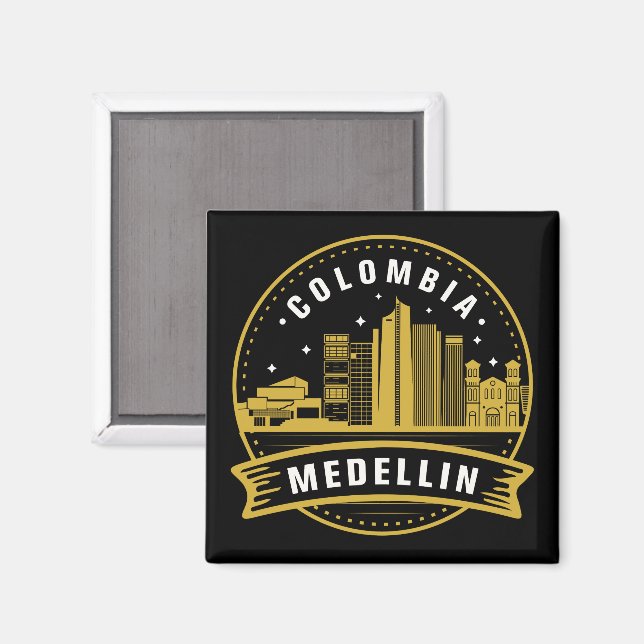 Imán Medellín Colombia Cityscape Gold (Anverso/Reverso)
