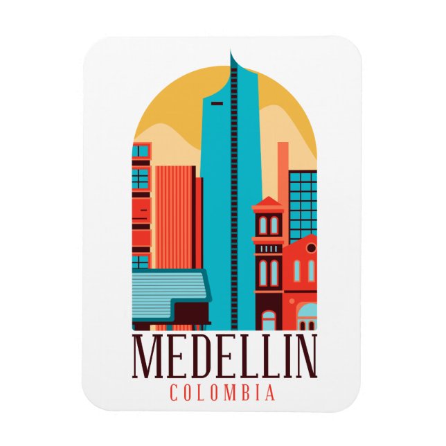 Imán Medellín Colombia Vintage Cityscape (Vertical)