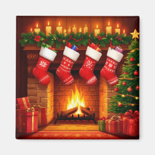 Imán Medias de Navidad colgadas sobre una cálida chimen