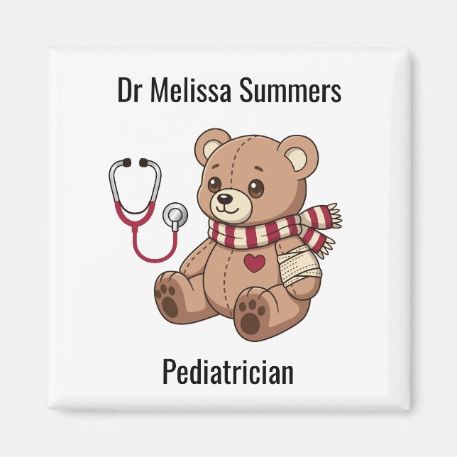 Imán Médico pediatra de peluche texto personalizado (Frente)