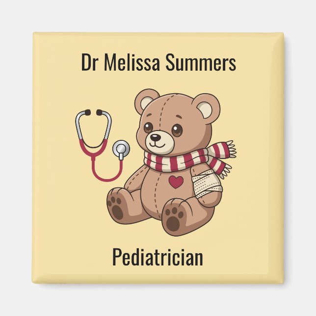 Imán Médico pediatra de peluche texto personalizado ama (Frente)